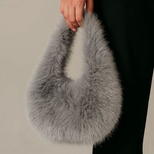 Gray fog faux fur mini hobo bag.   New.